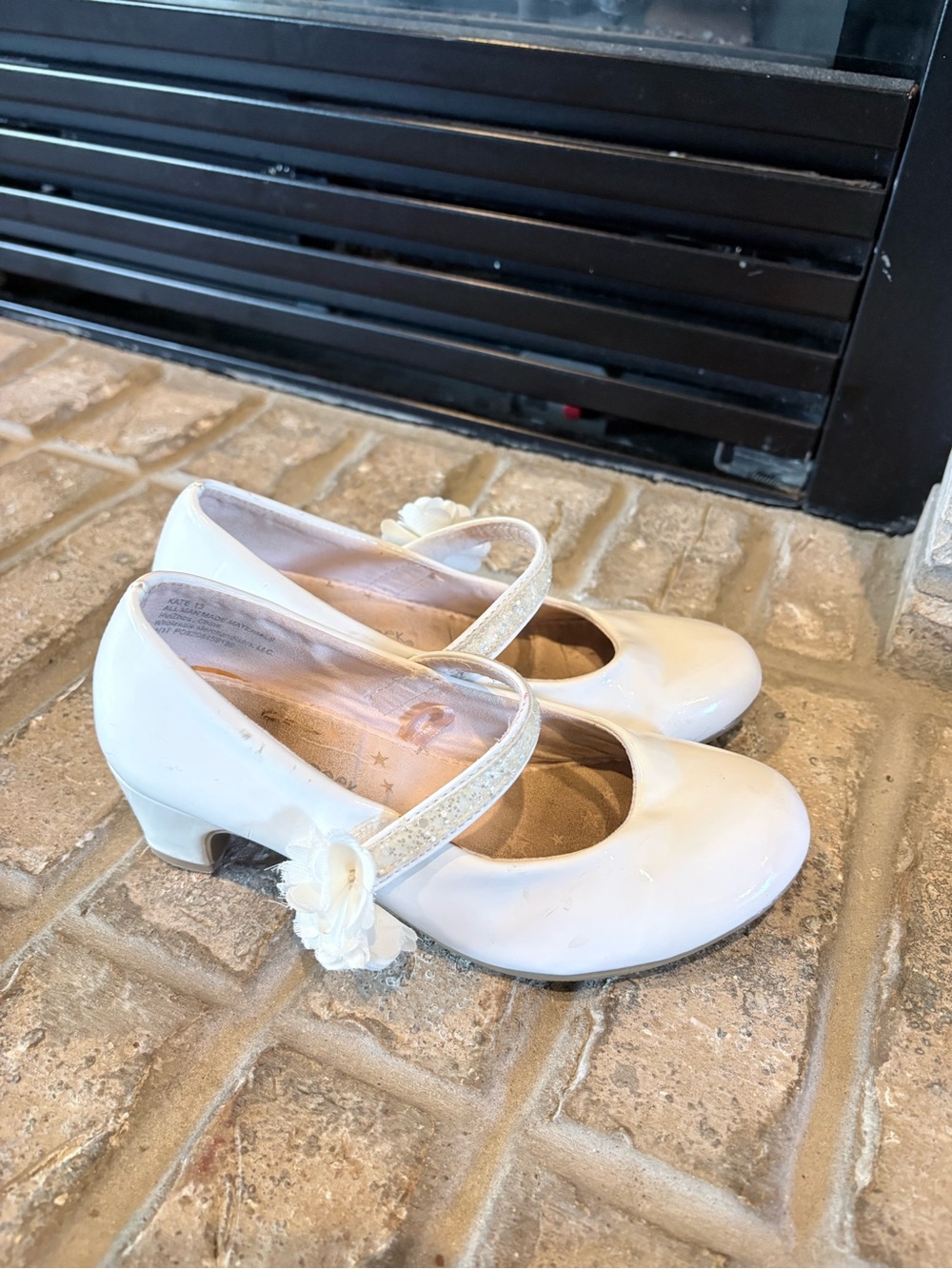 Falls Creek White Patent Mary Jane Dress Shoes with Flower Accent
